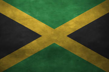 Patriotic stone wall background in colors of national flag. Jamaica