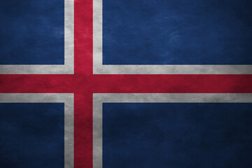 Fototapeta premium Patriotic stone wall background in colors of national flag. Iceland