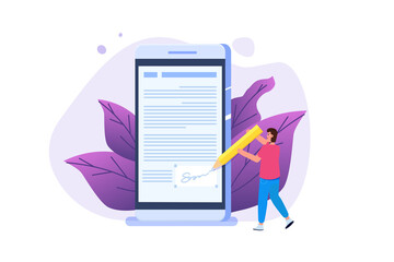 Digital signature, Electronic Smart contract. Vector illustration