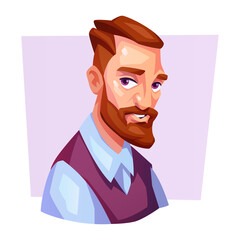 Male portrait. Man with fashionable beard. Avatar for a social network. Vector cartoon illustration.