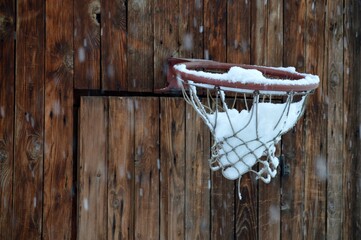 snow in the basketball hoop