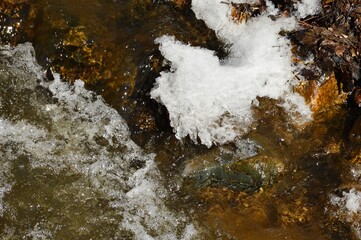snow in winter in the river