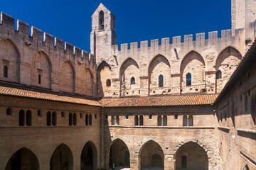 Fototapeta na wymiar a historical castle standing under a blue sky in a sunny day in Avignon, France