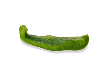 Cut in piece fresh green Bell peper isolated on white background, clipping path, studio shot
