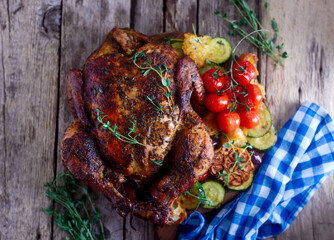 Roast chicken with vegetables.style rustic