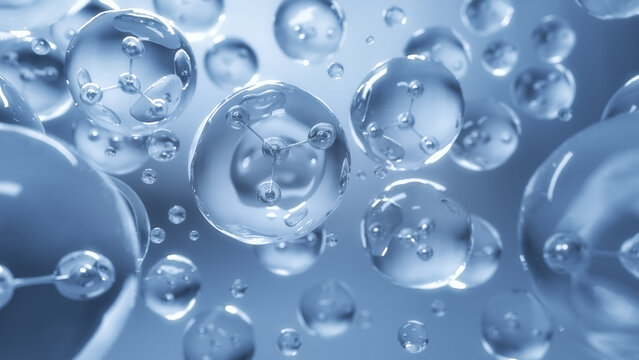 Molecule inside Liquid Bubble, Abstract science background,3d rendering.