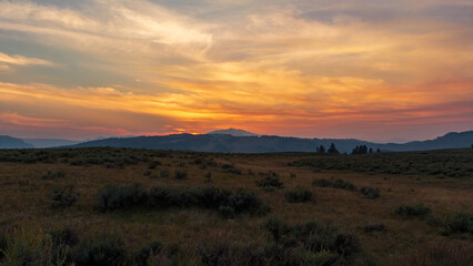 Fototapeta na wymiar Sunset in Lamar Valley, Yellowstone National Park