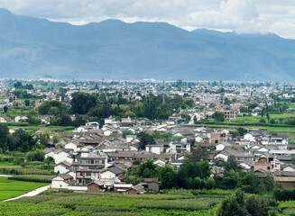 The village at the foot of the snow mountain