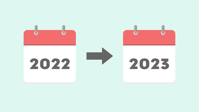 2022年と2023年の日めくりカレンダー： プロジェクト、年末年始、予定の変更・延期のイメージ素材
