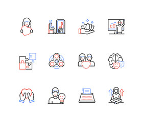 Mental health and relaxation - line design style icons