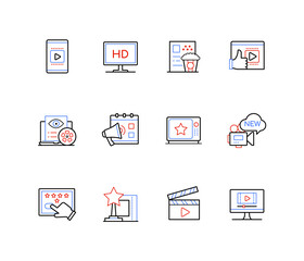 Film industry and movie rating - line design style icons