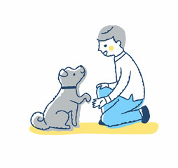 お手をする犬と男の子