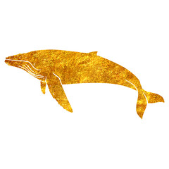 Hand drawn gold foil texture icon humpback whale