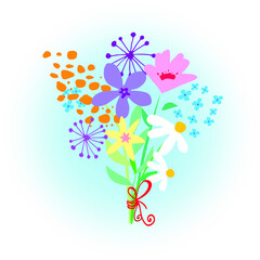 Colorful bouquet of cute flowers.  Card. Vector illustration.