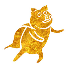 Hand drawn gold foil texture pig.
