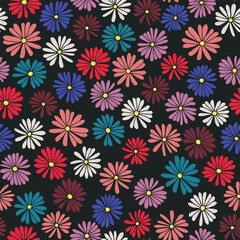 Ditsy flowers vector seamless pattern. Vintage floral surface design. Retro styled botanical background. Chamomile meadow. Field of wild flowers. Modern print for fabric, paper