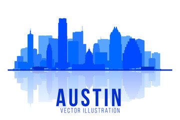 Fototapeta premium Austin Texas skyline silhouette vector illustration. Background with city panorama. Business travel and tourism concept with modern buildings. Image for presentation, banner, web site.