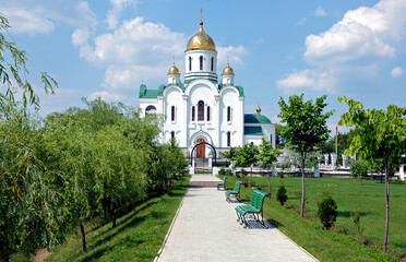 Fototapeta na wymiar Tiraspol, Transnistria, Moldova: The Church of the Nativity or Christmas Church or Cathedral of the Birth of Christ in Tiraspol is a Russian Orthodox Church.