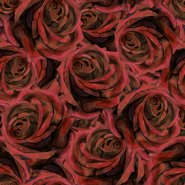  Beautiful roses.Seamless background. Flowers. Stylization: watercolor.