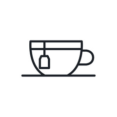 Tea cup icon with tea bag. Isolated vector line icons
