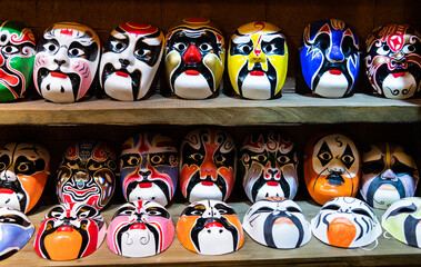 Chinese opera masks in the shop