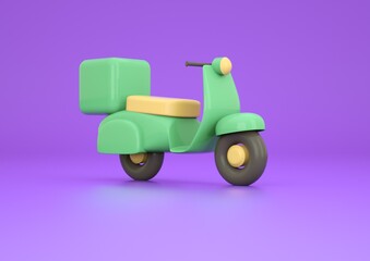 Pizza delivery scooter on purple background 3d render