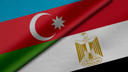 3D Rendering of two flags from Arab Republic of Egypt and Republic of Azerbaijan together with fabric texture, bilateral relations, peace and conflict between countries, great for background - obrazy, fototapety, plakaty