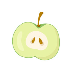 Green apple slice, fruit. Cut apple. Flat vector illustration in cartoon style