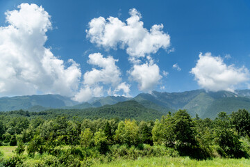 Landscape of mountains and cloud sky