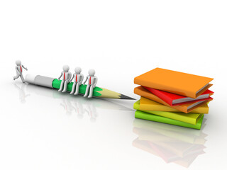 3d rendering pencil with student near books
  