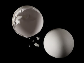 Cracked eggshell on black, clipping path