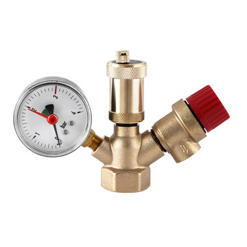 Sanitary ware. Equipment for heating system.  Instruments for measuring air pressure in pipes. Connecting elements. Bypass valve. Radiator tap. Manometer. High quality product material.

