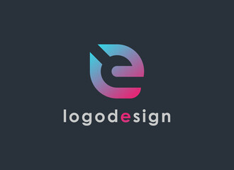 Initial Letter E Logo. Gradient Geometric Shapes Letter E with Letter C Negative Space isolated on Black Background. Usable for Business Logo and Branding. Flat Vector Logo Design Template Elements