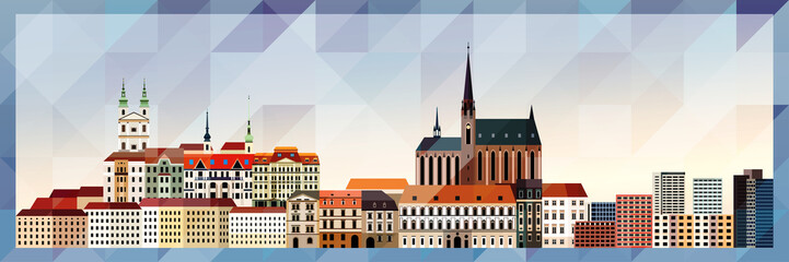 Brno skyline vector colorful poster on beautiful triangular texture background - obrazy, fototapety, plakaty