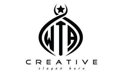 WTA three letters curved oval initial logo design, geometric minimalist modern business shape creative logo, vector template