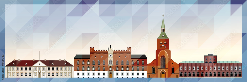 Wall mural odense skyline vector colorful poster on beautiful triangular texture background