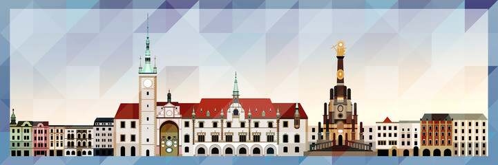 Olomouc skyline vector colorful poster on beautiful triangular texture background