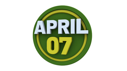 3d illustration with text: April 7 st day. White text color on a green background.