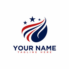 Stars and stripes USA American flags waving red blue swooshes