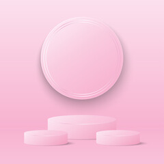 3d display cylinder shape, pink pastel cosmetic product banner