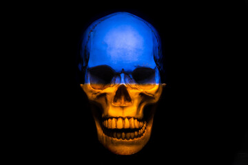Skull in the colors of the Ukrainian flag