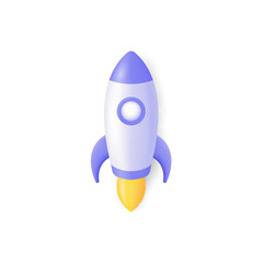 3d rocket icon in cartoon minimalistic style. toy spaceship concept of starting a business, startup, idea.