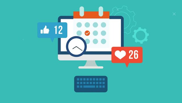 Social media marketing animation, scheduler, Schedule social media post concept