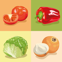 vegetables healthy food four icons