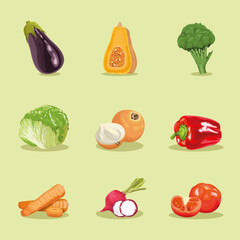 nine vegetables healthy food icons