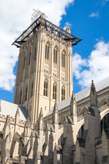 Washington, DC, USA - April 21, 2019: National Cathedral. Repair after earthquake