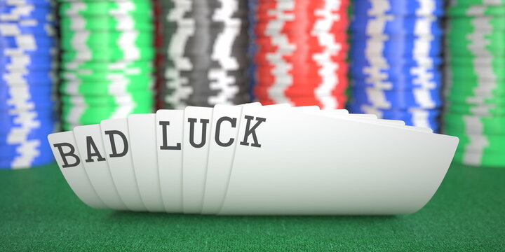 Playing cards with bad luck text. 3d rendering