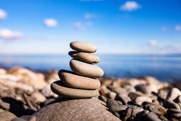 Stone stack on a pebble beach, 