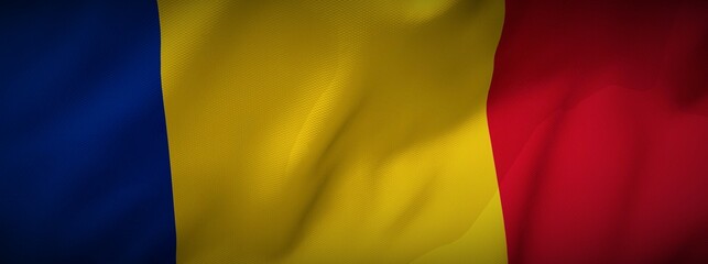 romanian flag waving panoramic view 3d illustration