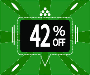 42% off. Green banner with a black balloon for sales and promotions
